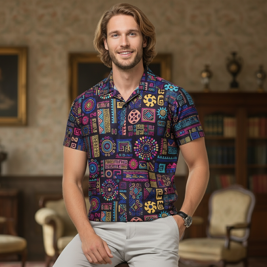 KRM Men’s Geometric Print Shirt – Premium Casual Wear